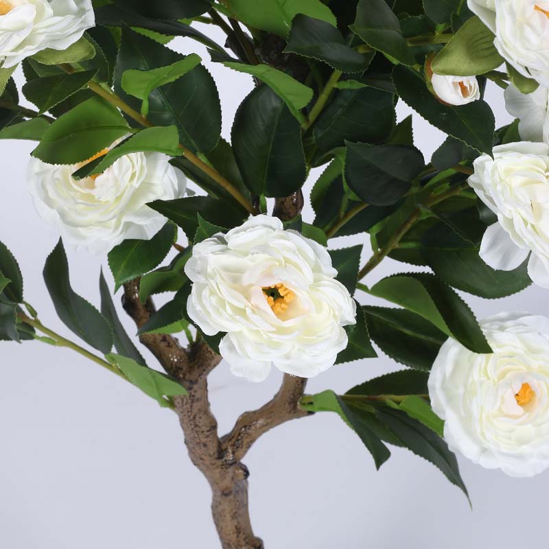 Buy Faux Lush Mini Camellia Plant With Pot - White - 4 Feet Artificial Plants from Vaaree