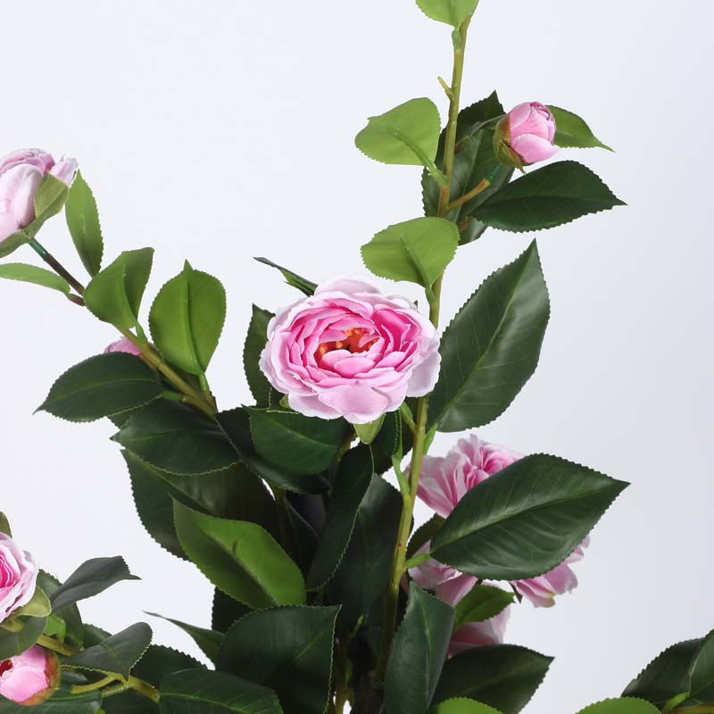 Buy Faux Lush Mini Camellia Plant With Pot - Pink - 4 Feet Artificial Plants from Vaaree