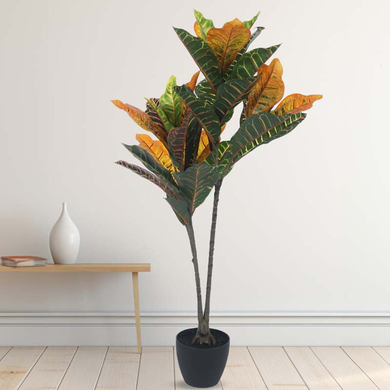 Buy Faux Lush Croton Plant With Pot - 3.1 Feet Artificial Plants from Vaaree