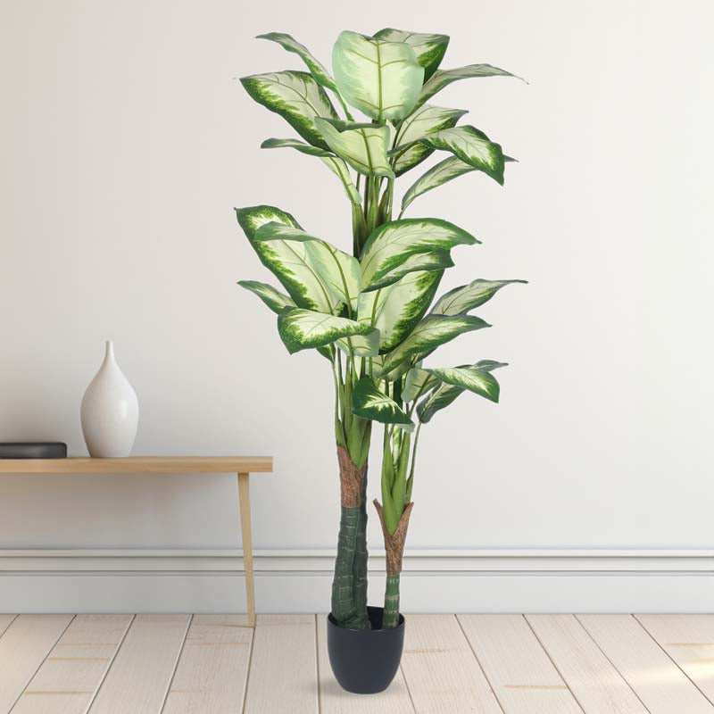 Buy Faux Lush Variegated Dieffenbachia Plant With Pot - 5.2 Feet Artificial Plants from Vaaree