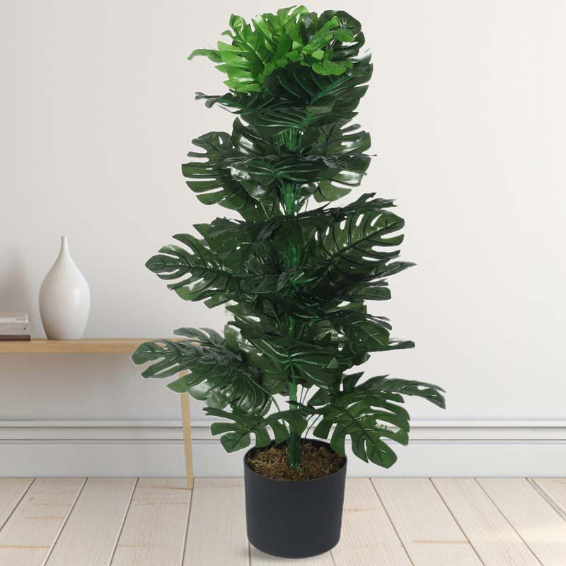 Buy Faux Lush Mostera Plant With Pot - 2.8 Feet Artificial Plants from Vaaree