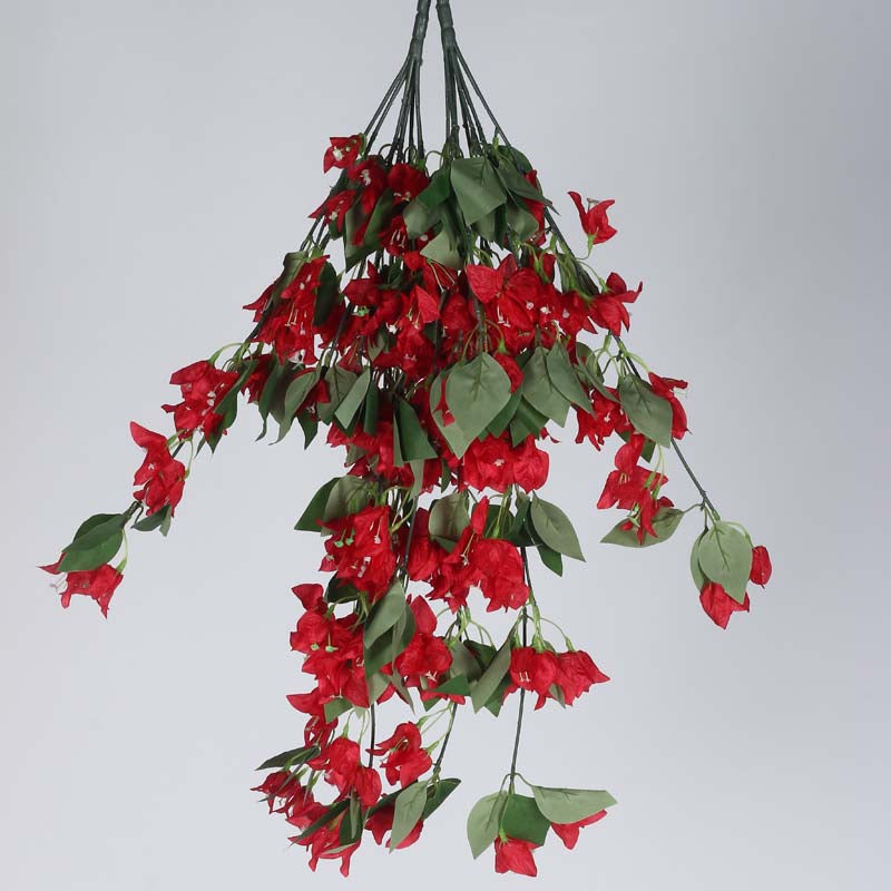 Buy Faux Lush Hanging Bougainvillea - Red - 2.5 Feet Artificial Flowers from Vaaree