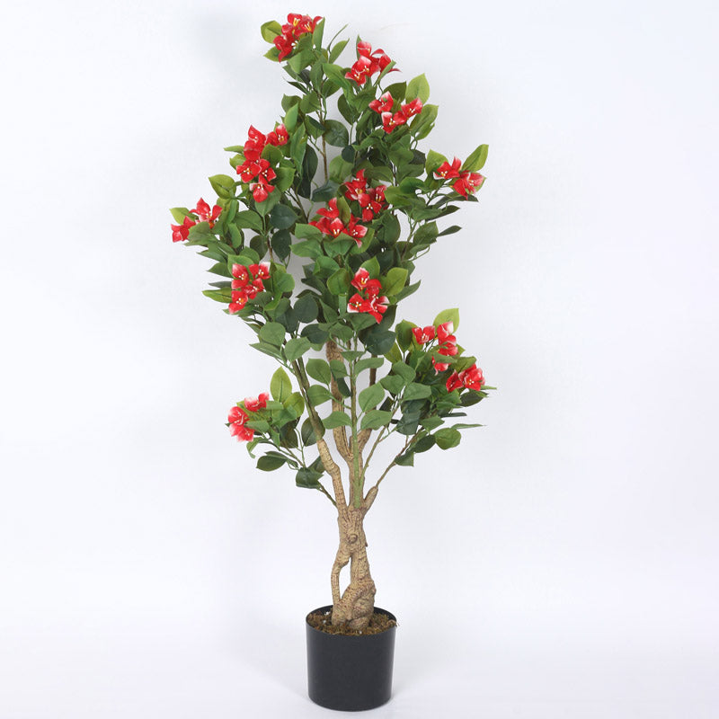 Buy Faux Realtouch Red Bougainvillea Plant With Pot - 4.1 Feet Artificial Plants from Vaaree