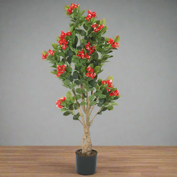 Buy Faux Realtouch Red Bougainvillea Plant With Pot - 4.1 Feet Artificial Plants from Vaaree