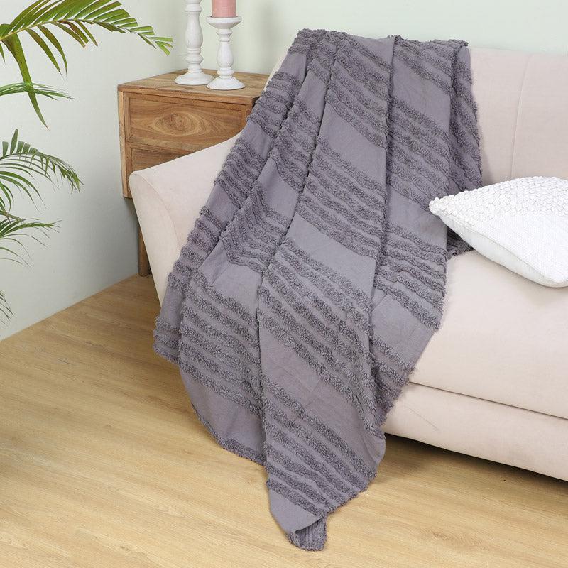 Buy Nishtha Cotton Throw - Dark Grey Throws from Vaaree