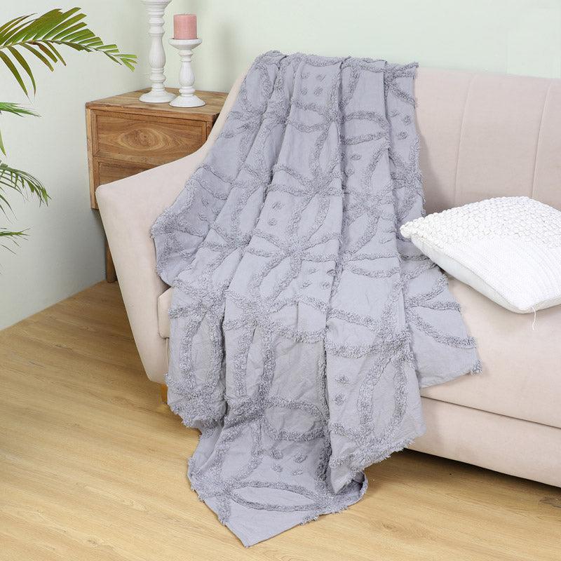 Buy Marigo Cotton Throw - Light Grey Throws from Vaaree