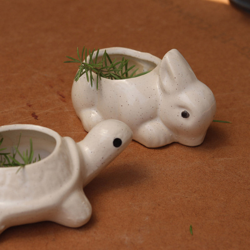 Buy Bunny & Turtle Race Planter - Set Of Two Pots & Planters from Vaaree