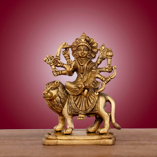 Powerful Goddess Durga On Lion Idol