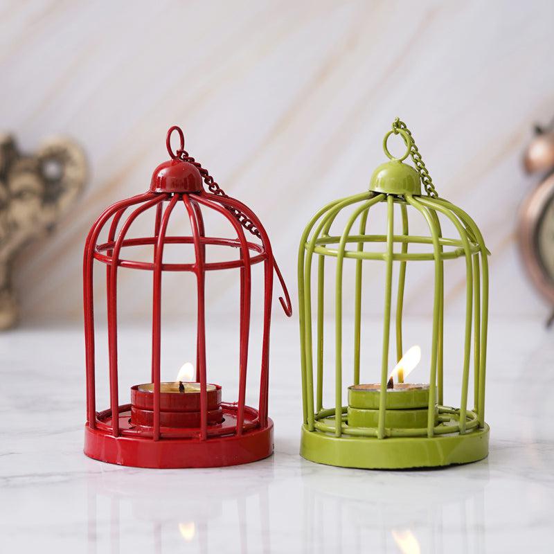 Buy Cage Shape Tea Light Candle Holder - Red & Yellow Candle Holders from Vaaree