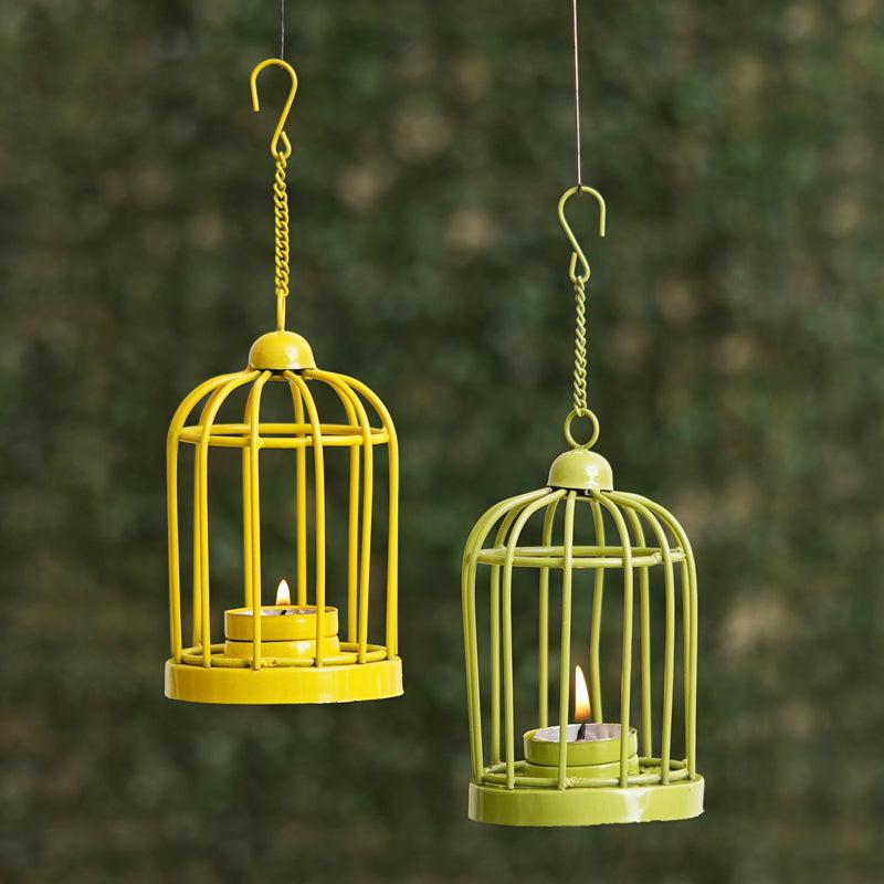 Buy Cage Shape Tea Light Candle Holder - Green & Yellow Candle Holders from Vaaree