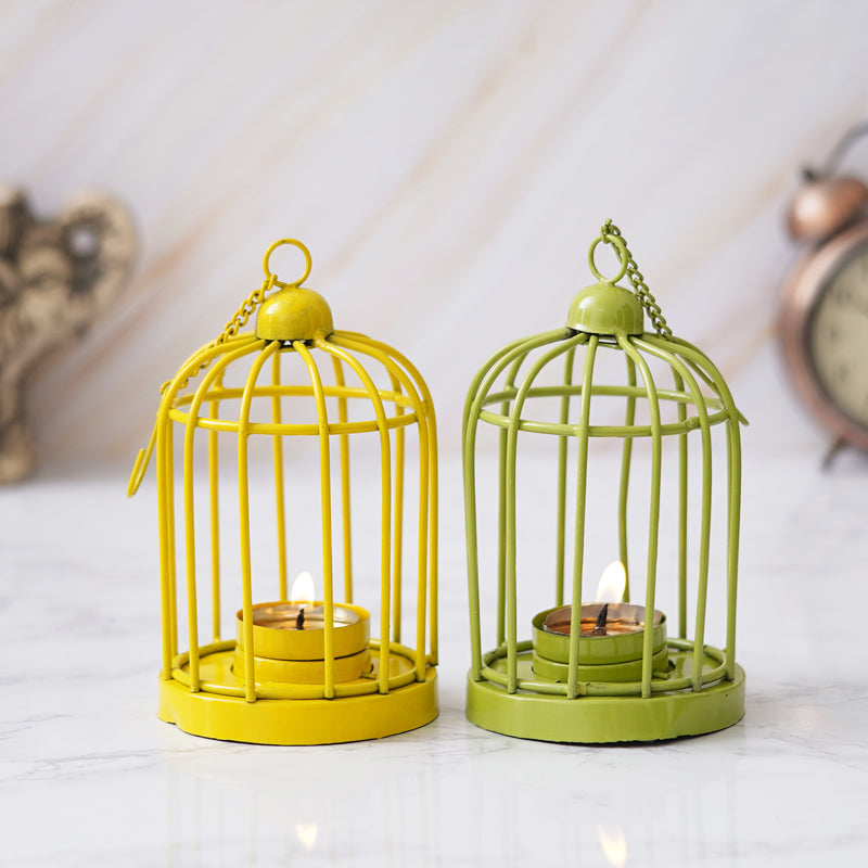 Buy Cage Shape Tea Light Candle Holder - Green & Yellow Candle Holders from Vaaree