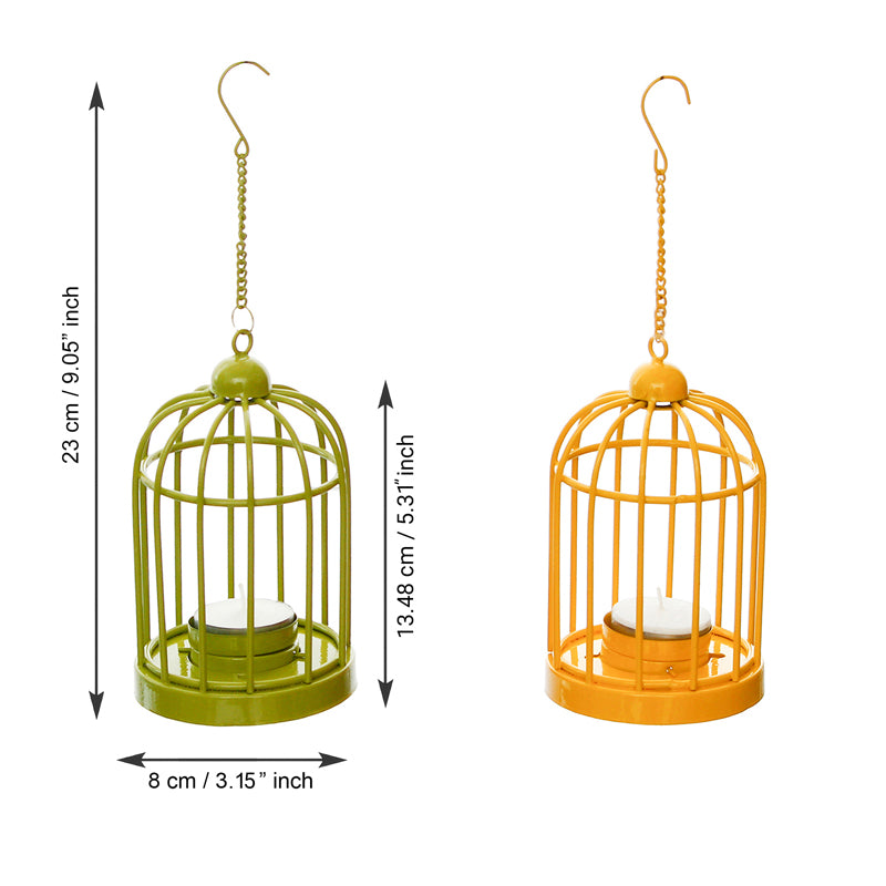 Buy Cage Shape Tea Light Candle Holder - Green & Yellow Candle Holders from Vaaree