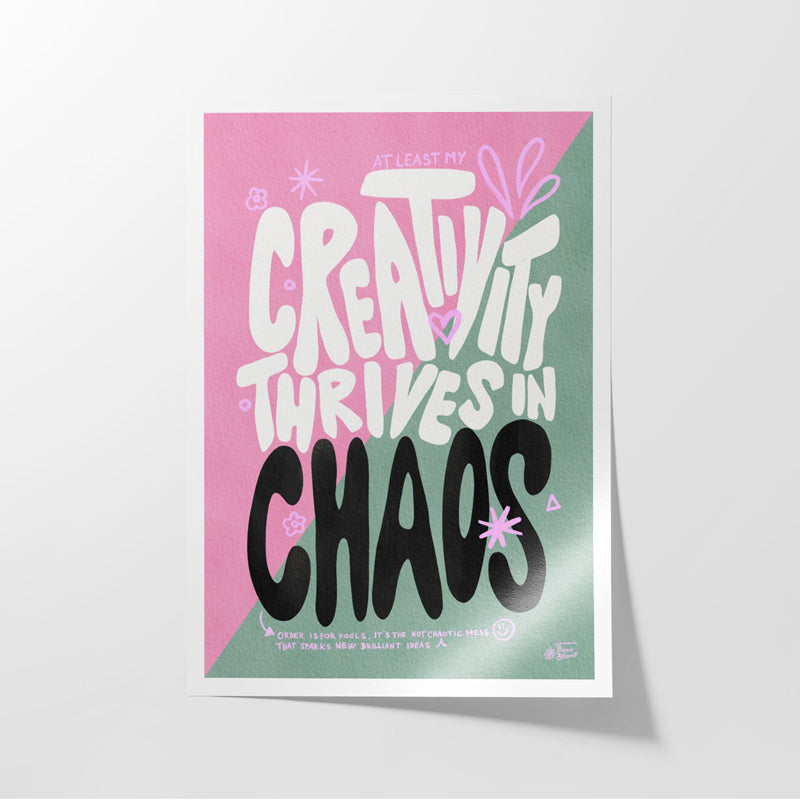 Buy Creativity Thrives Wall Poster - Pink & Green Wall Poster from Vaaree