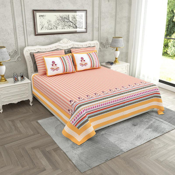 Buy Driva Ethnic Bedsheet - Peach & Yellow Bedsheets from Vaaree