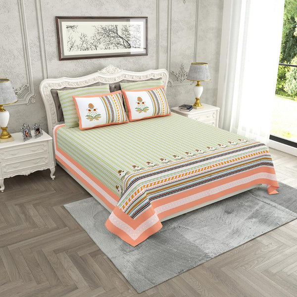 Buy Driva Ethnic Bedsheet - Green & Peach Bedsheets from Vaaree