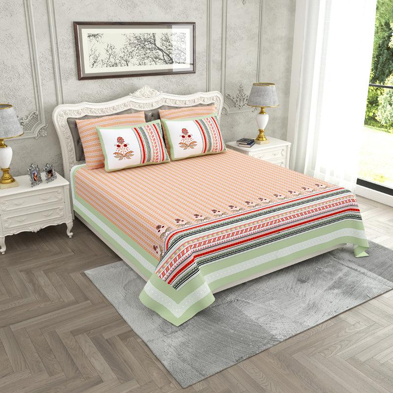 Buy Driva Ethnic Bedsheet - Peach & Green Bedsheets from Vaaree