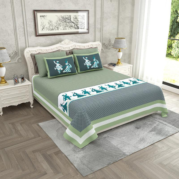 Buy Folk Tribute Bedsheet - Green Bedsheets from Vaaree