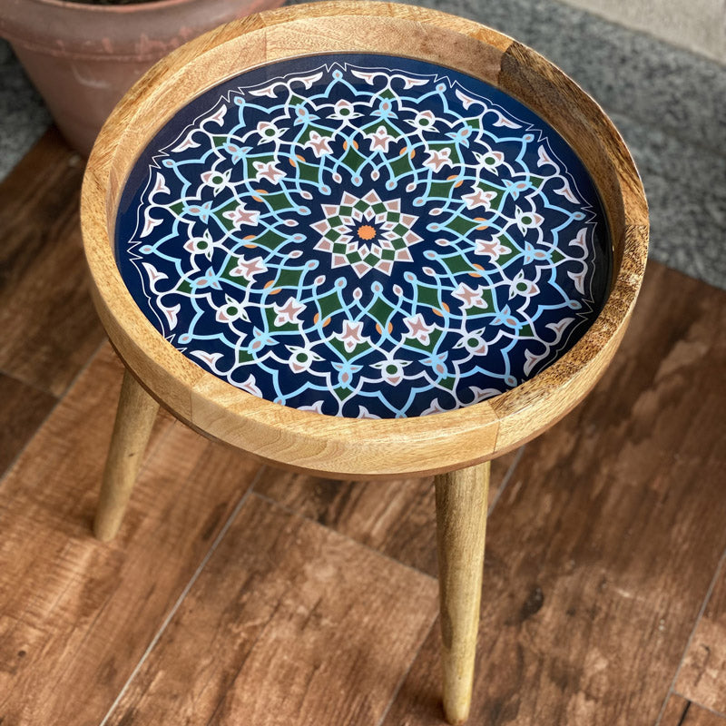 Buy Indigo Mandala Mangowood Stool Side & Bedside Tables from Vaaree