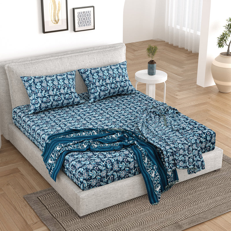 Buy Asin Floral Bedding Set - Blue Bedding Set from Vaaree