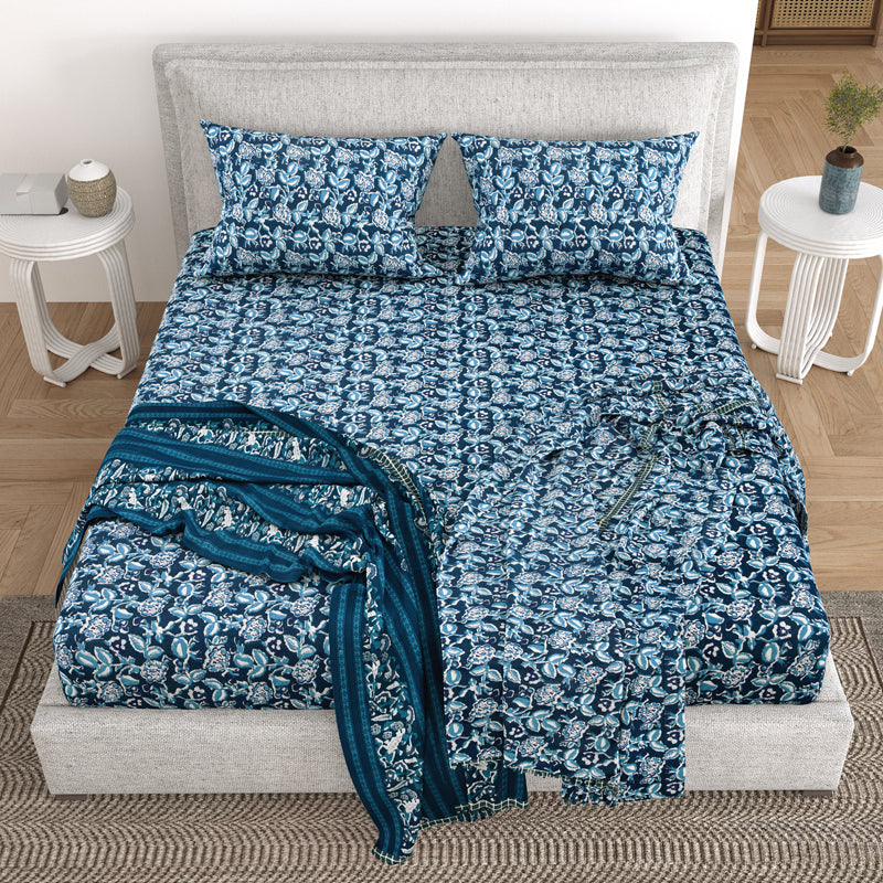 Buy Asin Floral Bedding Set - Blue Bedding Set from Vaaree