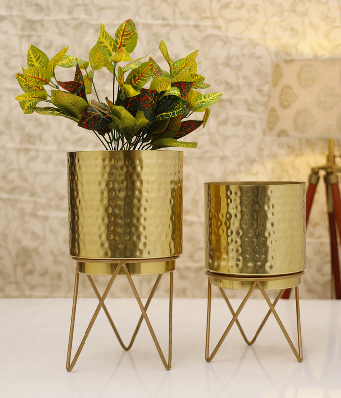 Buy Teodora Hammered Planter (Gold) - Set Of Two Pots & Planters from Vaaree