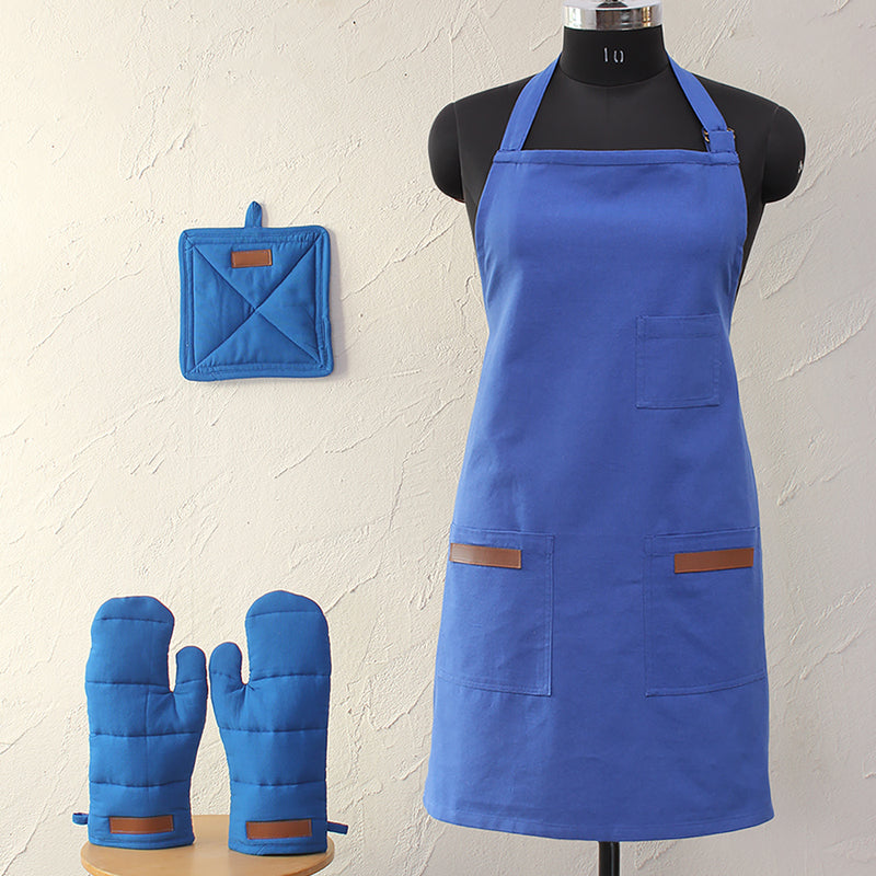 Kitchen Set - Barbecue Kitchen Linen Set (Dark Blue) - Three Piece Set