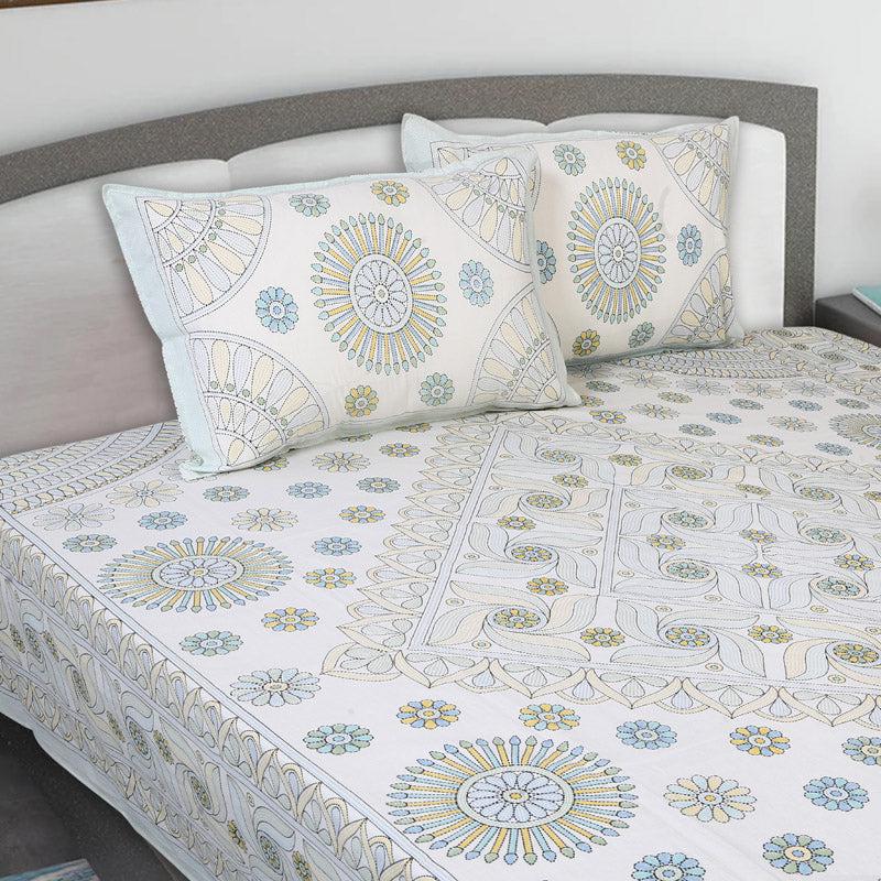 Buy Dwanima Ethnic Bedsheet - Yellow & Blue Bedsheets from Vaaree