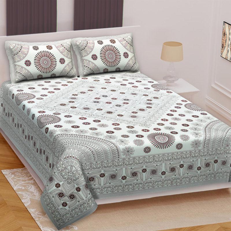 Buy Dwanima Ethnic Bedsheet - Maroon & White Bedsheets from Vaaree