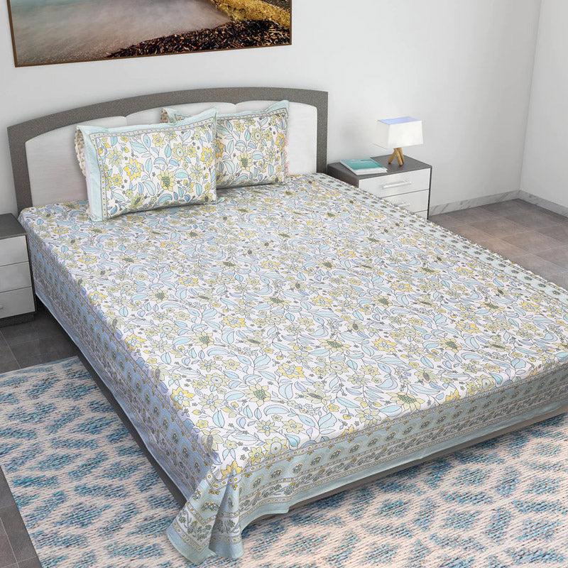 Buy Rigavo Floral Bedsheet - Blue & Yellow Bedsheets from Vaaree