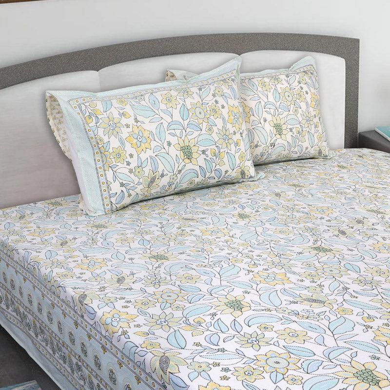 Buy Rigavo Floral Bedsheet - Blue & Yellow Bedsheets from Vaaree