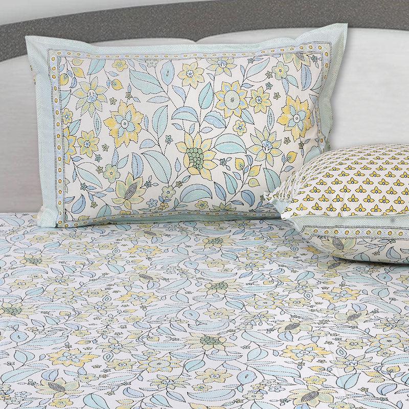 Buy Rigavo Floral Bedsheet - Blue & Yellow Bedsheets from Vaaree