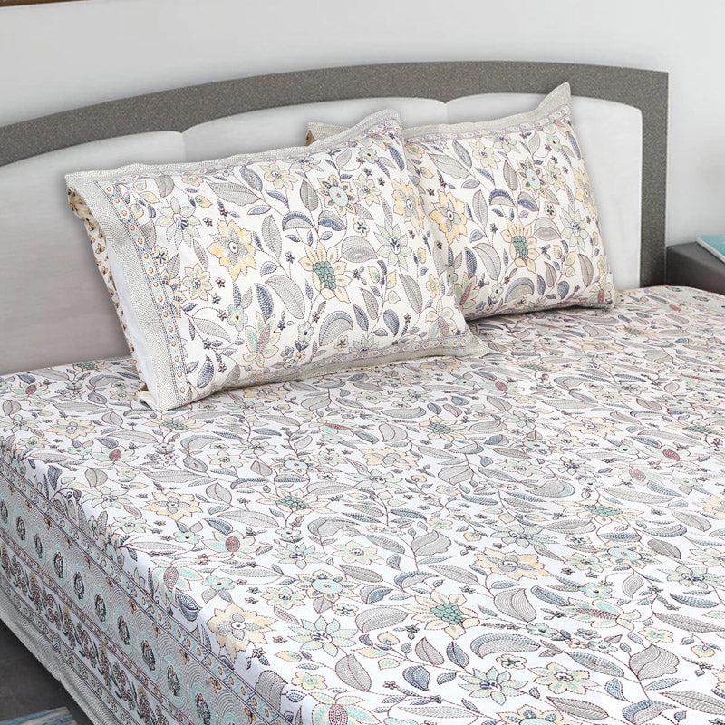 Buy Rigavo Floral Bedsheet - Pale Yellow Bedsheets from Vaaree