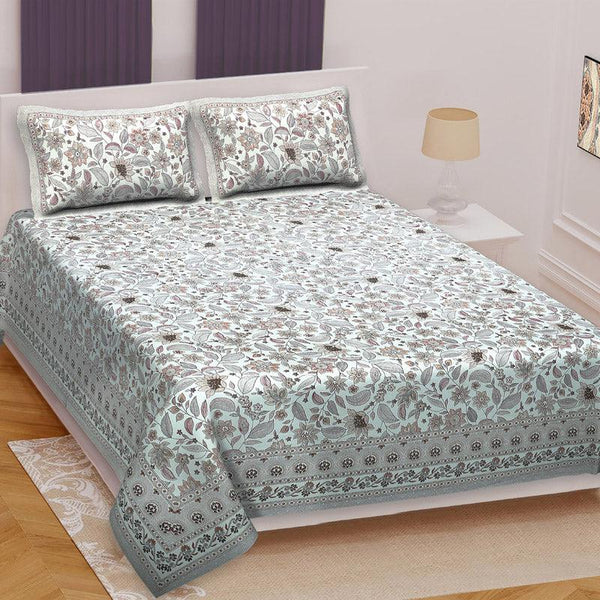 Rigavo Floral Bedsheet - Light Blue