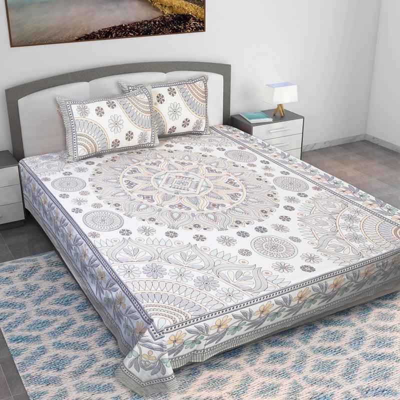 Buy Kavya Mandala Ethnic Bedsheet - Grey & Yellow Bedsheets from Vaaree