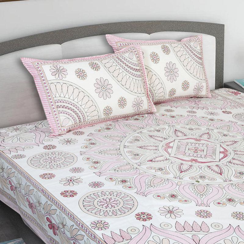 Buy Kavya Mandala Ethnic Bedsheet - Pink & White Bedsheets from Vaaree