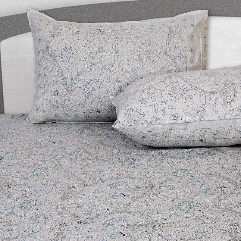 Buy Samuna Floral Bedsheet - Light Blue & Grey Bedsheets from Vaaree