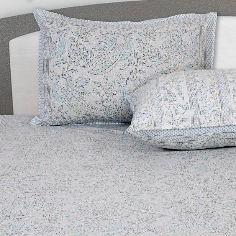 Buy Irava Floral Bedsheet - Blue & Grey Bedsheets from Vaaree