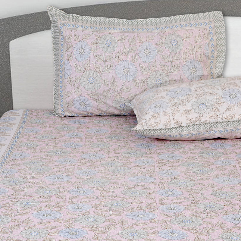 Buy Niagra Floral Bedsheet - Peach & Blue Bedsheets from Vaaree