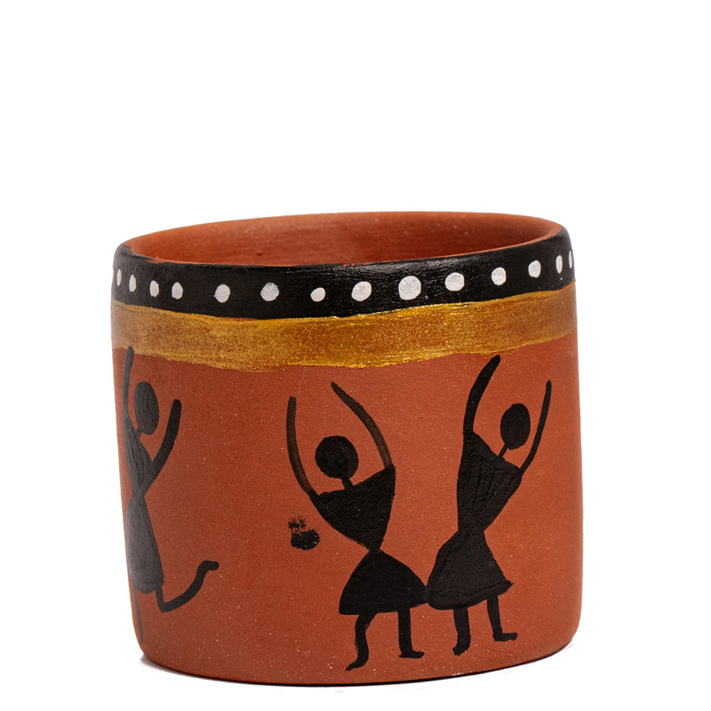 Buy Warli Wisp Handpainted Terracotta Kulhad - Set Of Two Tea Cup & Saucer from Vaaree