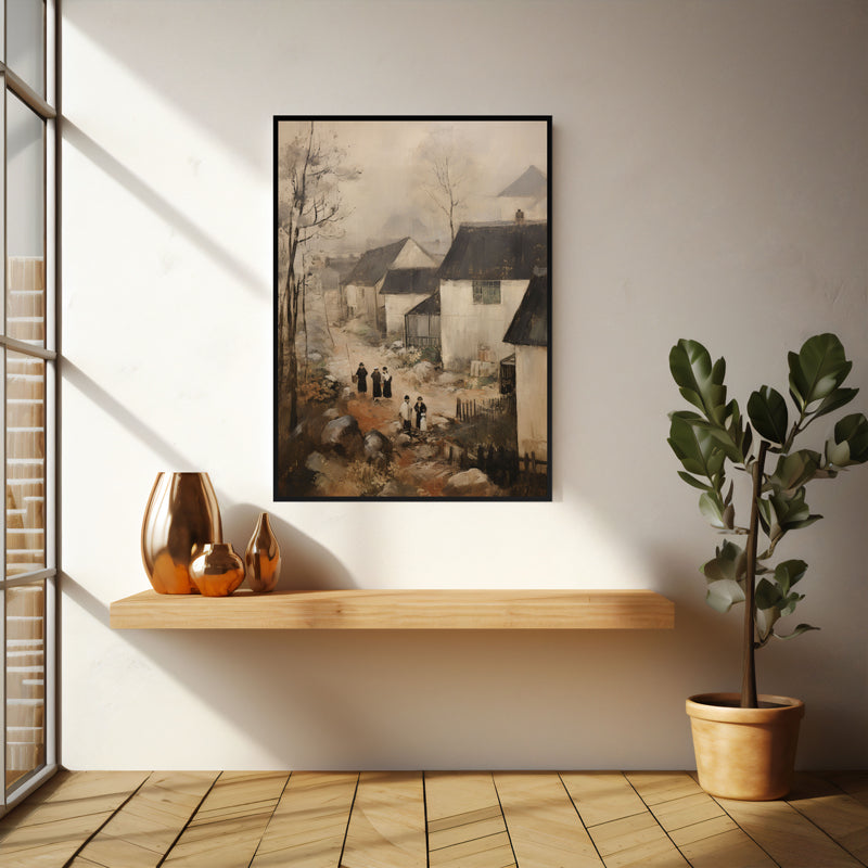 Wall Art & Paintings - Winter Cottages Wall Art - Black Frame