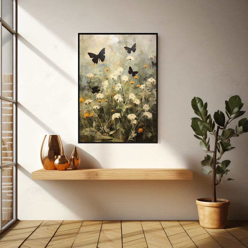 Wall Art & Paintings - Black & White Butterfly Wall Art - Black Frame