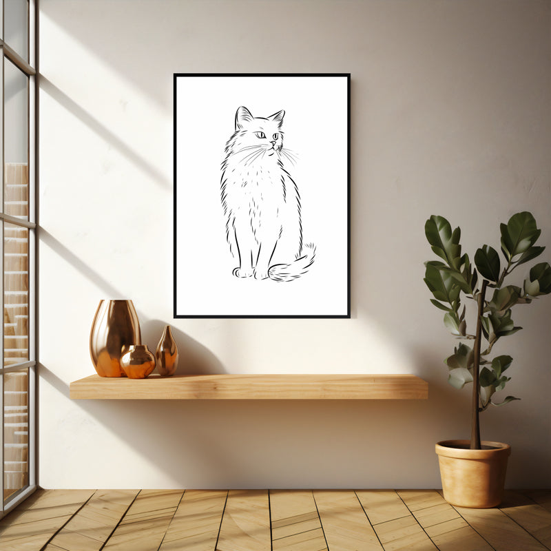 Wall Art & Paintings - Cat Sketch Wall Art - Black Frame