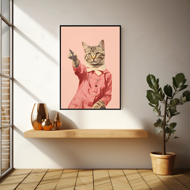 Wall Art & Paintings - Disco Cat Wall Art - Black Frame