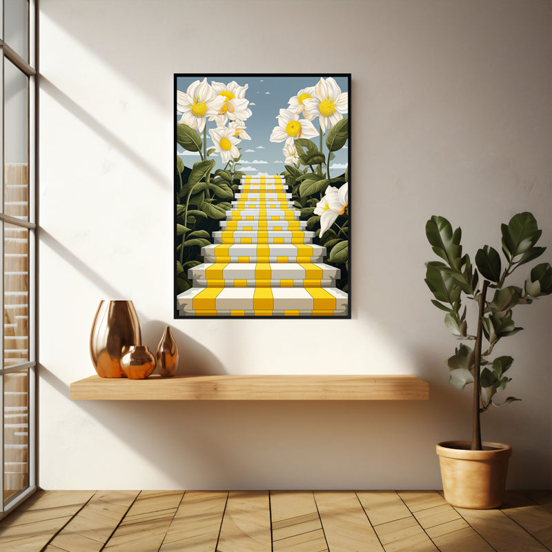 Wall Art & Paintings - Stairway Of Flowers Wall Art - Black Frame