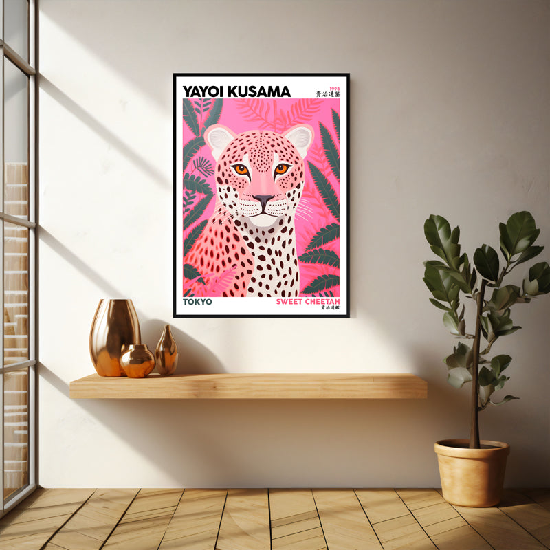 Wall Art & Paintings - Sweet Cheetah Inspired by Yayoi Kusama Wall Art - Black Frame