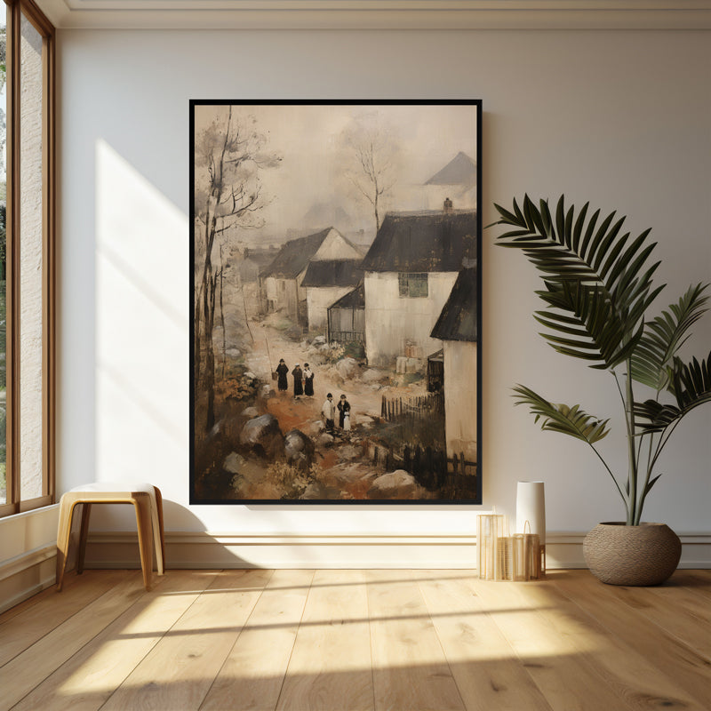 Wall Art & Paintings - Winter Cottages Wall Art - Black Frame