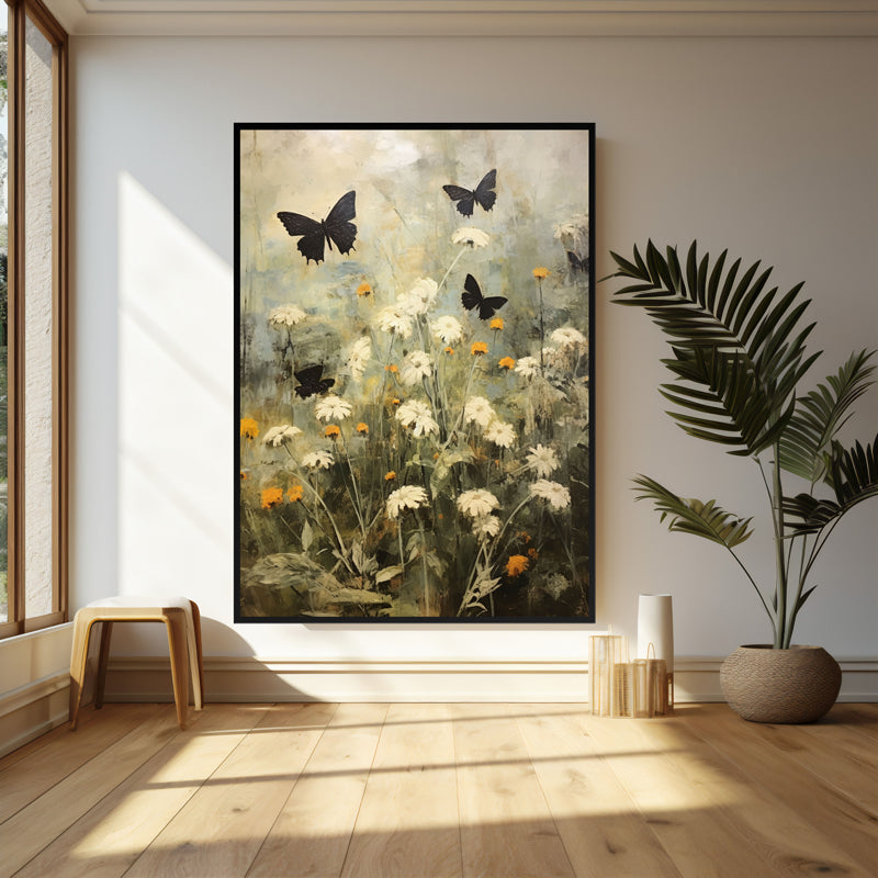 Wall Art & Paintings - Black & White Butterfly Wall Art - Black Frame