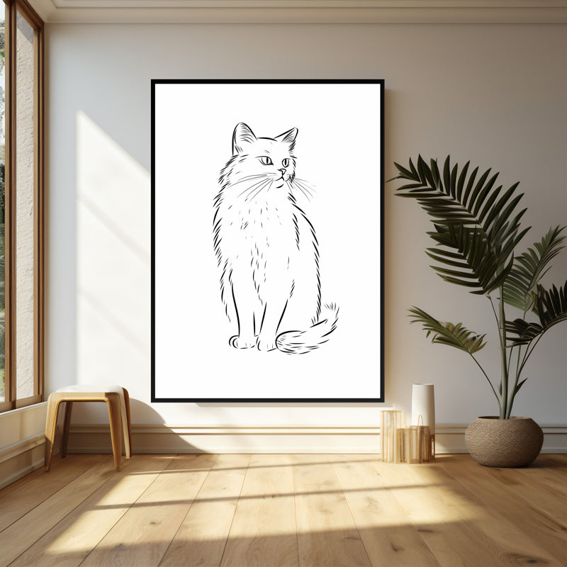 Wall Art & Paintings - Cat Sketch Wall Art - Black Frame