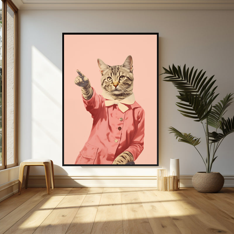 Wall Art & Paintings - Disco Cat Wall Art - Black Frame