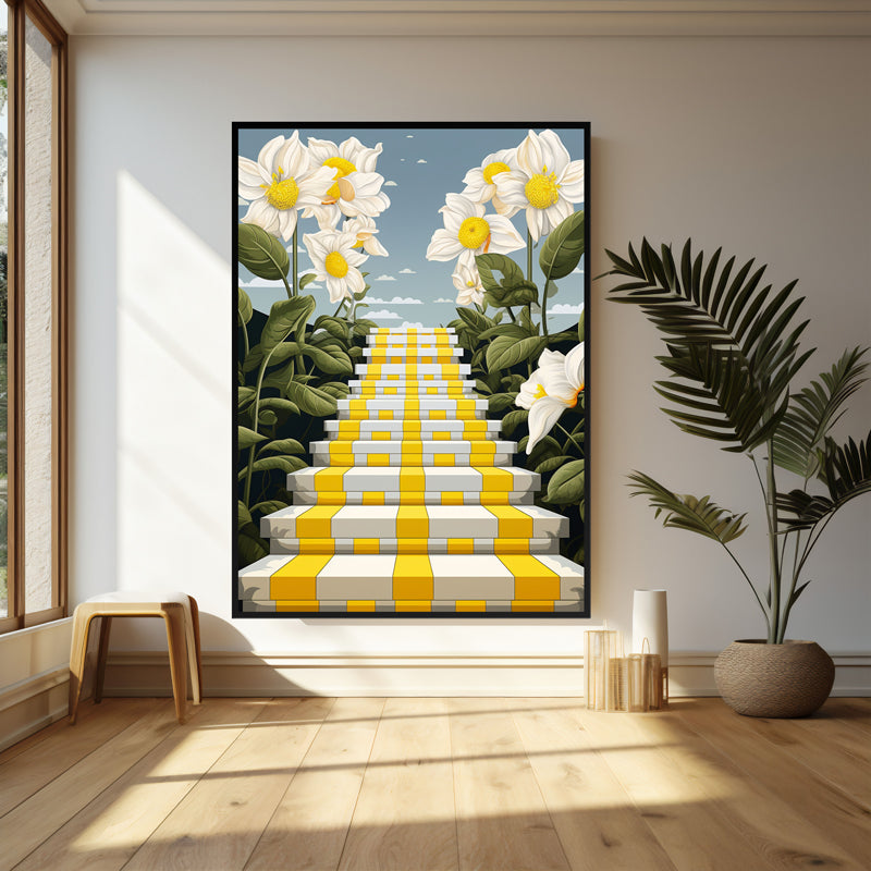 Wall Art & Paintings - Stairway Of Flowers Wall Art - Black Frame